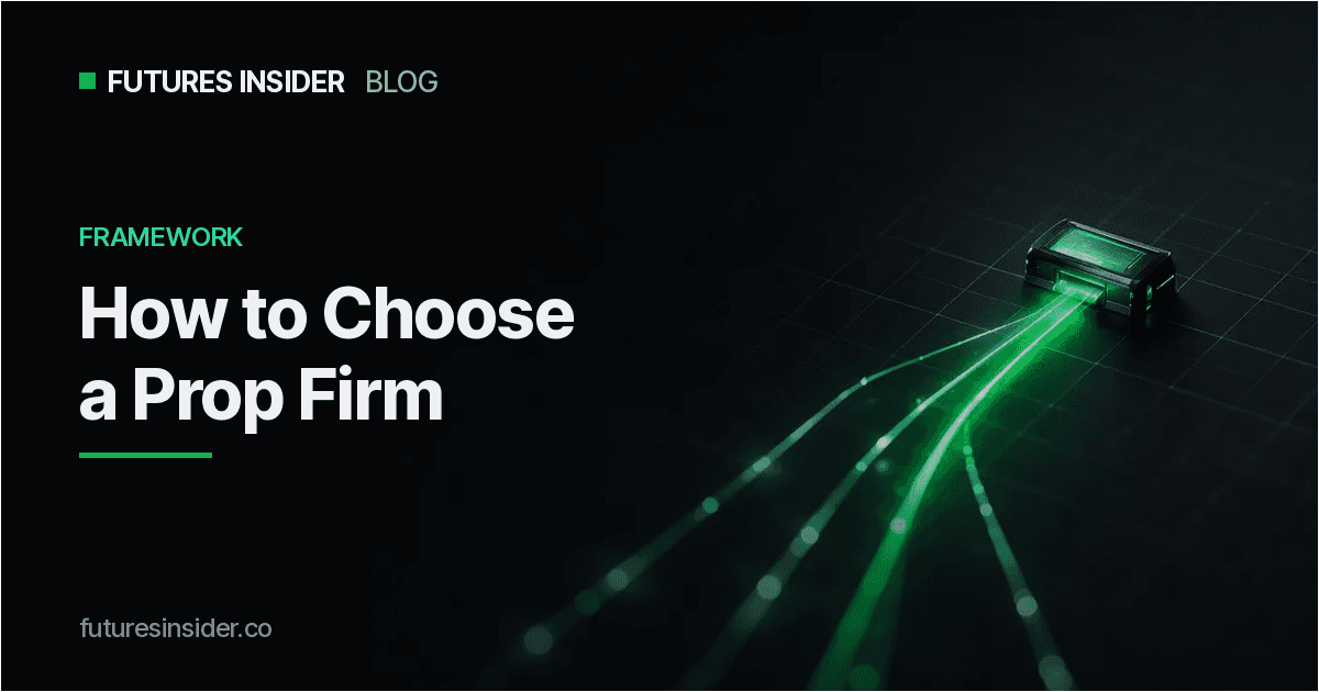 How to Choose a Prop Firm: A Comparison Framework That Actually Works cover art on the Futures Insider dark green theme