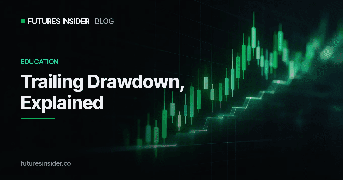 Trailing Drawdown Explained: EOD vs Intraday (and Why It Fails More Traders Than Losses Do) cover art on the Futures Insider dark green theme